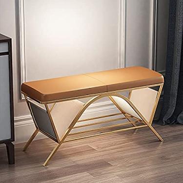 Imagem de Banqueta de entrada de luxo, rack de armazenamento de sapatos multifuncional, banco de armazenamento de couro sintético para corredor, A, 60 x 45 x 35 cm (24 x 18 x 14 polegadas)