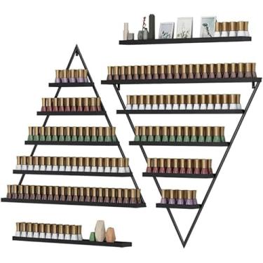 Imagem de ZDJZMGZ Prateleiras de esmalte para parede, rack triangular de armazenamento de perfume de óleo essencial, multifuncional para salão de beleza, salão de beleza, organizador de perfume (preto, conjunto