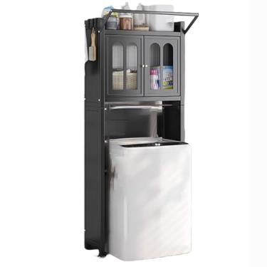 Imagem de Rack de armazenamento de banheiro com porta de armário de vidro, organizador de metal de 3 camadas com gavetas, escorredor de roupas e prateleira de armazenamento para máquina de lavar