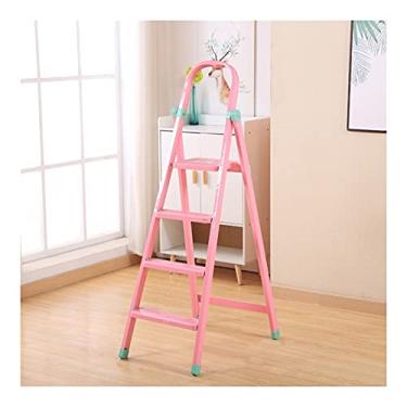 Imagem de Escadas dobráveis escada de degrau 4 degraus escada dobrável escada de metal portátil com pega e pedal largo não escorregadio escada para casa escada resistente (cor: 1 peça escada C) (1 peça escada C