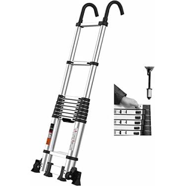 Imagem de Escada retrátil telescópica compacta de alumínio com ganchos, escada de extensão dobrável para barraca externa de telhado e casa (tamanho: 2,7 m/9FT)