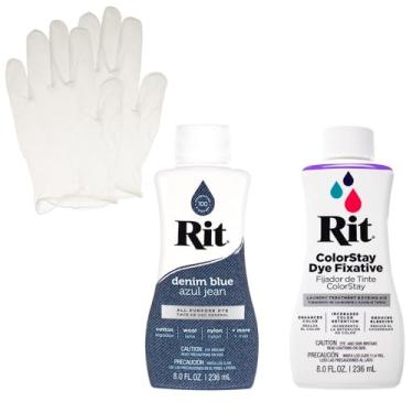 Imagem de Conjunto de corante líquido Rit com fixador ColorStay – Kit tudo em um com luvas para reduzir o sangramento de cor (azul jeans)