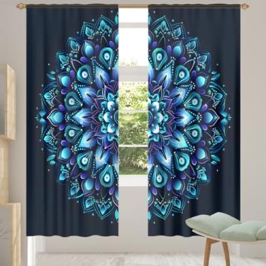 Imagem de 2 conjuntos de painéis mandala azul psicodélico étnico cortinas transparentes arejadas com filtro leve painéis de cortina leve cortina de porta janela para sala de estar, quarto, jantar, 84 polegadas