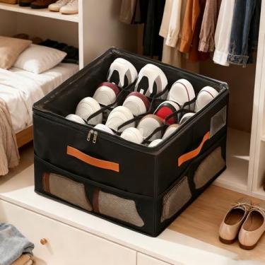 Imagem de Organizador de armário de sapatos, organizador de sapatos com tampa transparente e alça resistente, sandálias de tênis, armário de armazenamento, 16 compartimentos com armazenamento lateral
