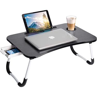 Imagem de Mesa dobrável para laptop, mesa de colo portátil, bandeja de cama para laptop com gaveta de armazenamento e suporte de copo, mesas de colo, suporte para notebook, mesas de leitura, bandeja de café da