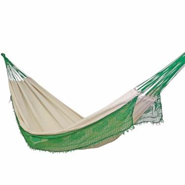 Imagem de Rede de Dormir e Descanso Rubi Casal Algodão Jaguaruana. (Bege e Verde Bandeira)