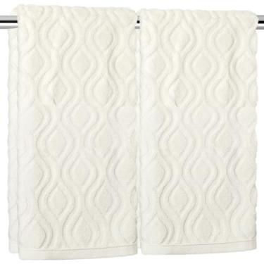 Imagem de FYSUIMU Pacote com 2 toalhas de mão boho jacquard 3D toalha de banheiro de algodão bege diamante grade decorativa toalha de cozinha para secagem, limpeza, cozinhar, 75 x 34 centímetros