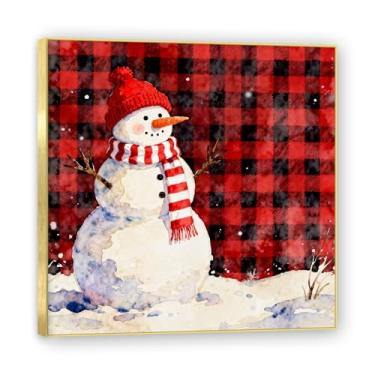 Imagem de NHLDZYH Moldura dourada. Quadro de Natal vintage - estilo americano rústico com fundo de quadros vermelho e preto - decoração aconchegante e tradicional - tela para sala de estar. A08. 40x40cm