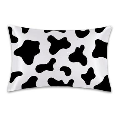 Imagem de 1 fronha de cetim para cabelo e pele, estampa de vaca preta e branca, fronha de seda sintética 50,8 cm x 76,2 cm com zíper oculto, macia, macia e refrescante, capa queen size para sofá de quarto