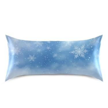 Imagem de Blueangle Fronha de cetim de flocos de neve de Natal para cabelo e pele, fronha de seda, tamanho king (50,8 x 101,6 cm) - Capas de almofada de cetim refrescantes com fecho de envelope (580)