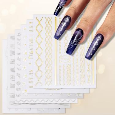 Imagem de 6 Sheets Lines Themed Nail Art Stickers - Metal Curve Stripe Line Decals for DIY Colorful Nail Designs - Perfect for Natural and Acrylic Nails
