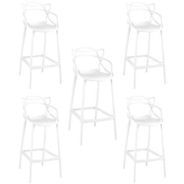 Imagem de Kit 5 Banqueta Alta Allegra com Encosto Design Cozinha/Bancada - Branc