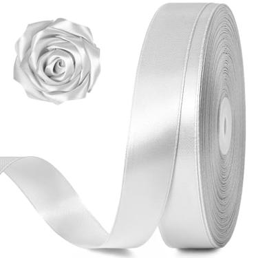 Imagem de Jutieuo 100 jardas de 2,5 cm fita de cetim prata, fita de tecido de artesanato sólido para embrulho de presente de Natal, fabricação de laços, buquê de flores, decoração de festa de casamento
