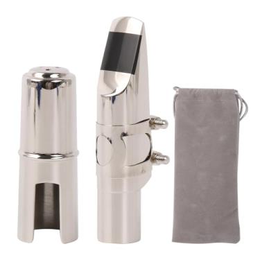 Imagem de Yibuy Bocal plano alto E para saxofone 7# braçadeira prata para amantes da música com bolsa banhada a prata