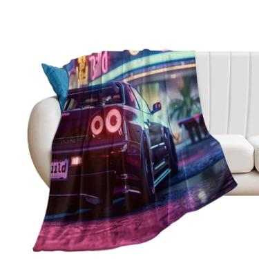 Imagem de HouLaiZhe Cobertor super macio de flanela JDM R34 Neon Night Cool Lightweight Cooling Blankets para sofá-cama, cadeira, sofá, carro, viagens ao ar livre, leve, quente, 178 x 203 cm