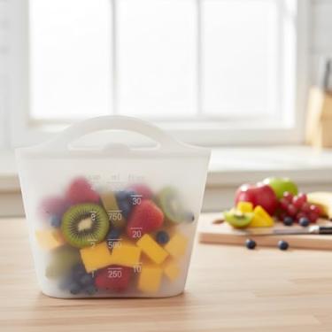 Imagem de Recipientes de armazenamento de alimentos de silicone reutilizáveis - sacos de armazenamento de alimentos à prova de vazamento em suporte para preparação de refeições, cozinha, geladeira