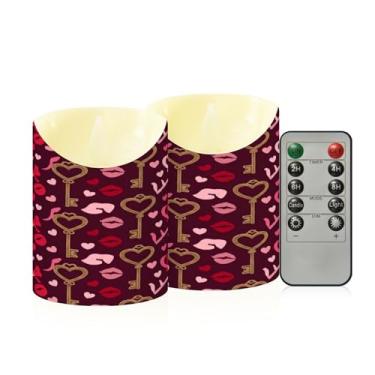 Imagem de Wassud Pacote com 2 velas sem chama com teclas em forma de coração com controle remoto, velas realistas cintilantes com temporizador, velas decorativas para Natal, casamento, festa, decoração de casa
