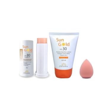 Imagem de Protetor Solar em Bastão FPS 80 - Sun Gold Stick + Protetor Solar Corporal FPS 30 Toque Seco - Sun Gold + Esponja de Maquiagem |Oferta por Tempo Limitado| Toque Seco, Cobertura Uniforme, Vitamina C | O Benessere Nutrition | 12 gramas + 120 ml | (CLARO)