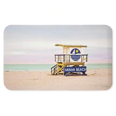 Imagem de Tapete antifadiga Miami Beach Lifeguard Hut, tapete ergonômico acolchoado para cozinha e pé com suporte antiderrapante, tapete confortável ecológico, design da Seven Trees Design, 76 cm x 45 cm