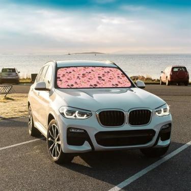 Imagem de Guarda-chuva dobrável para para-brisa frontal para carro Valentine Dog mantém o veículo fresco para a maioria dos veículos, guarda-chuva de para-brisa 144,8 x 76,2 cm