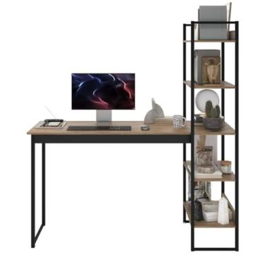 Imagem de Escrivaninha Mesa Escritório Home Office Lâmina com Preto com 5 Prateleiras Estante Integrada