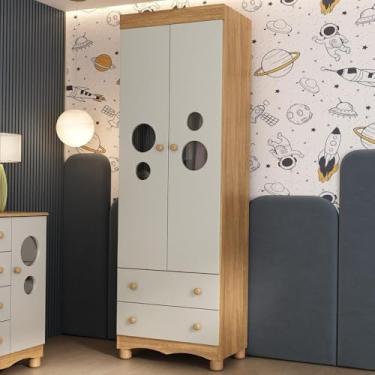 Imagem de Guarda-roupa Infantil 62cm 2 Portas com Vidro e 2 Gavetas Suspiro Multimóveis Mp4456 Madeirado/off White