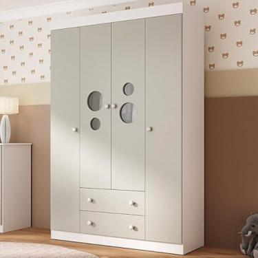 Imagem de Guarda-roupa Infantil 122cm com Vidro 4 Portas e 2 Gavetas Pirulito Multimóveis Mp4468 Branco/off White