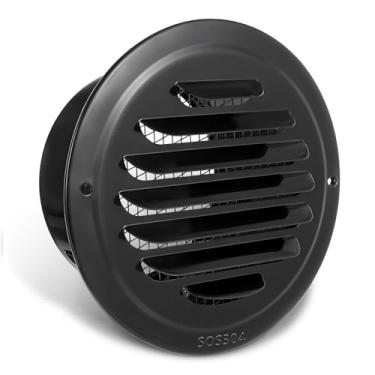 Imagem de Capa para saídas de ar de aço inoxidável 304 de 10 cm, capa de grade com venezianas pretas capas de ventilação redondas Soffit ventilação de dutos planos saídas de ar de parede com tela mosquiteira