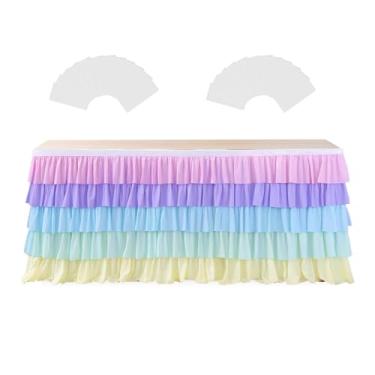 Imagem de Saia de mesa tutu de 1,8 m chiffon decorações de festa arco-íris saia de mesa para aniversário chá de bebê decorações de festa (unicórnio)