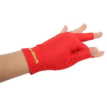 Imagem de Luvas de bilhar para bilhar, luvas de taco de sinuca de 3 dedos, luva esportiva para mão esquerda direita (vermelha)