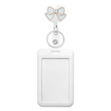 Imagem de Carretel retrátil de crachá de enfermeira com laço de strass fofo com porta-cartões de identificação, carretel de crachá de pérola com glitter engraçado para chaveiros, o melhor presente para médico