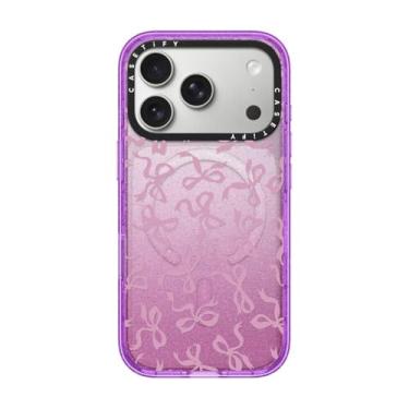 Imagem de CASETiFY Capa Impact para iPhone 17 Pro [fina/compatível com Magsafe/2,5 m. Proteção contra quedas de grau militar 4X] - Laços - Glitter Roxo