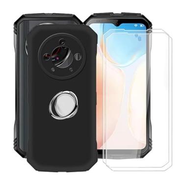 Imagem de YQINHHME Capa preta para Doogee V30 Pro (6,5 polegadas) com 2 protetores de tela + suporte magnético de anel de 360°, capa protetora fina à prova de choque capa de telefone de silicone macio para
