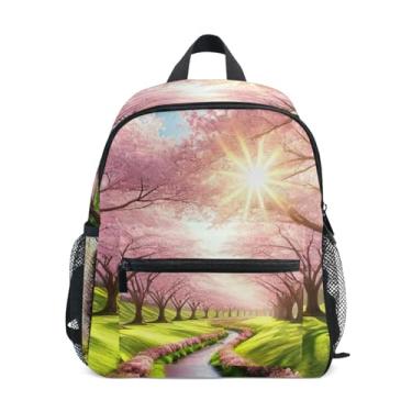 Imagem de GAIGEO Spring Flower Cherry Blossom Childrens Backpack with Whistle, 2 Bottle Pockets, Lightweight, Back to School Backpacks 10x4x12 In, for Ages 3-8