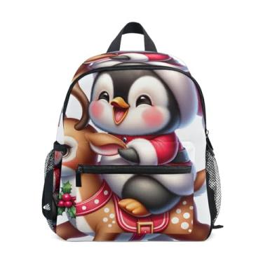 Imagem de GAIGEO Penguin Reindeer Christmas Backpacks for Kids, 10x4x12 In, Little Girl Backpack Includes Water Bottle Pockets, Whistle Clip for Safety