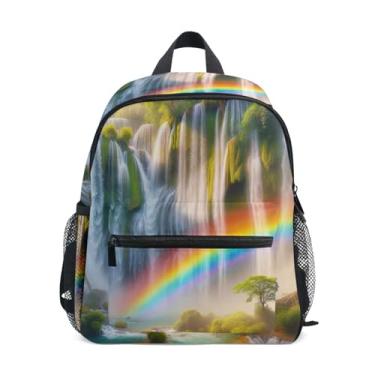 Imagem de Rainbow Waterfall Scene Kids' Backpack with Whistle, 2 Bottle Pockets, Lightweight, Backpacks for Preschool 10x4x12 In, for Ages 3-8