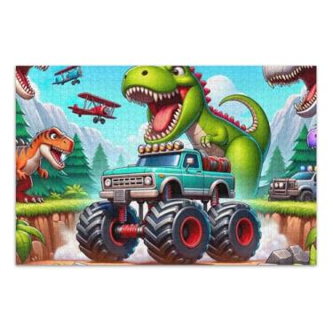 Imagem de Quebra-cabeça de caminhão e dinossauro, quebra-cabeça de 500 peças, presente faça você mesmo, com bolsa de armazenamento de malha, quebra-cabeça engraçado para adultos
