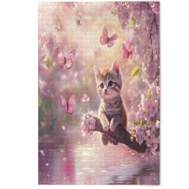 Imagem de Adults Jigsaw Puzzle 1000 Pieces Art Family Game Painting Cute Cat Cherry Bloom Cool Prime Puzzles Puzzle Funny, 1000 Pieces, 29.5" x 19.7"