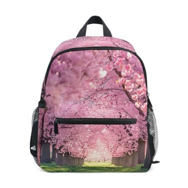 Imagem de GAIGEO Cherry Blossom Trees Scenery Little Kid Backpack, 10x4x12 In, Girls Small Backpack Includes Water Bottle Pockets, Whistle Clip for Safety