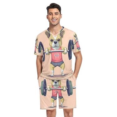 Imagem de GAIGEO Conjunto de pijama masculino de manga curta com borboleta primavera e flores coloridas, carro rosa, pijama masculino com bolsos, P-2GG, Filhote de musculação, P