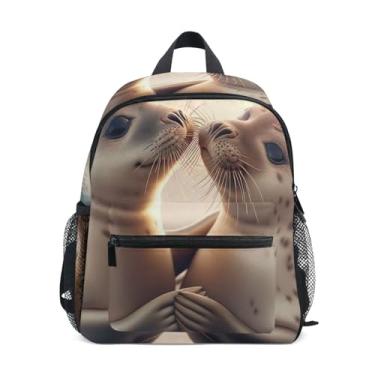 Imagem de GAIGEO Cute Animals Seal Mate Toddler Mini Backpack 10x4x12 In, Girls Small Backpack with Water Bottle Pockets, Whistle Buckle