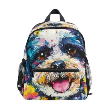 Imagem de GAIGEO Puppy Maltipoo Dog Watercolor Toddler School Backpack with Whistle, 2 Bottle Pockets, Lightweight, Pre School Backpack 10x4x12 In, for Ages 3-8