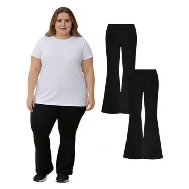 Imagem de Kit 2 Calça Legging Flare Bailarina Feminina Plus Size Preta Cor:Preto