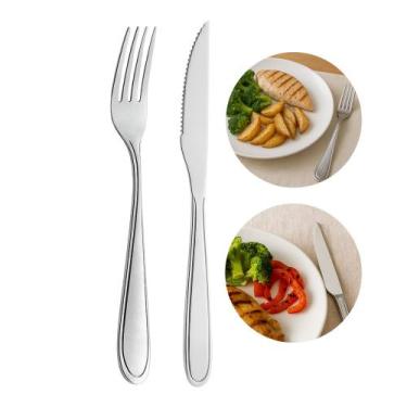 Imagem de Jogo 12 Garfos e 12 Facas Aço Inox Prata Em Casa Tem Linha Bronze - Em