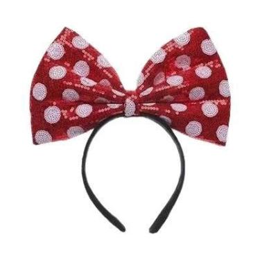 Imagem de Tiara De Pelúcia Mickey Mouse Minnie Com Laço De Poá, Ornamento De Cab