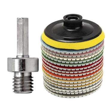 Imagem de predolo Kit com 16 discos de polimento diamantados, grãos de 50 a 10000, para furadeira de granito e pedra.