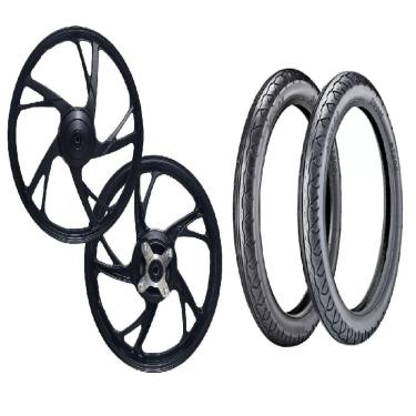 Imagem de Kit Par Roda Honda Pop 100 2007 A 2015 Pop 110 2016 A 22 Pe De Galinha Lona + Pneu Vipal 60/100-17` + 80/100-14` St200