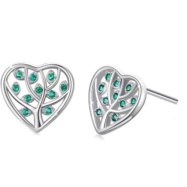 Imagem de 1 par de brincos elegantes de árvore de coração para uso diário, joias simples e adoráveis, presentes para mulheres, aniversário para ela, acessórios de moda