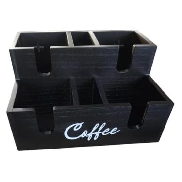 Imagem de Ｂｅｓｇａ Organizador de estação de café, porta-condimentos e utensílios de bar estilo fazenda para escritório, cozinha, casa, copa ou cafeteria, Preto