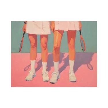 Imagem de Pintura Em Tela De Óleo De Bola De Tênis Rosa, Pôster Retrô De Menina 